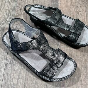 Alegria Black Shimmer Leather Sandals Ker-7748 Size 40